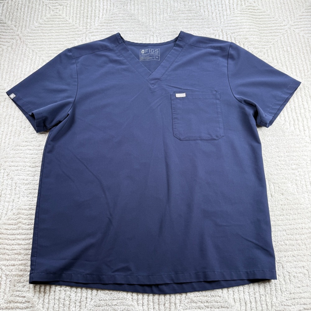 FIGS Leon Scrub Top Mens XL Navy Blue V-Neck Chest Pocket FM1500 Medical Uniform